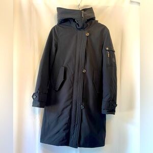 Women's Classic Black Winter Coat Parka Jacket Small Long Full Zip Hooded
